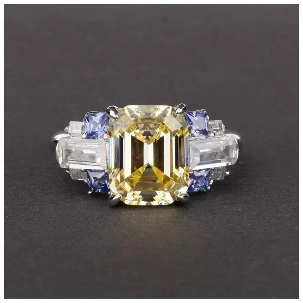 The Litsa Art Deco Sapphire Diamond 925 Silver Ring - Picture 5 of 10